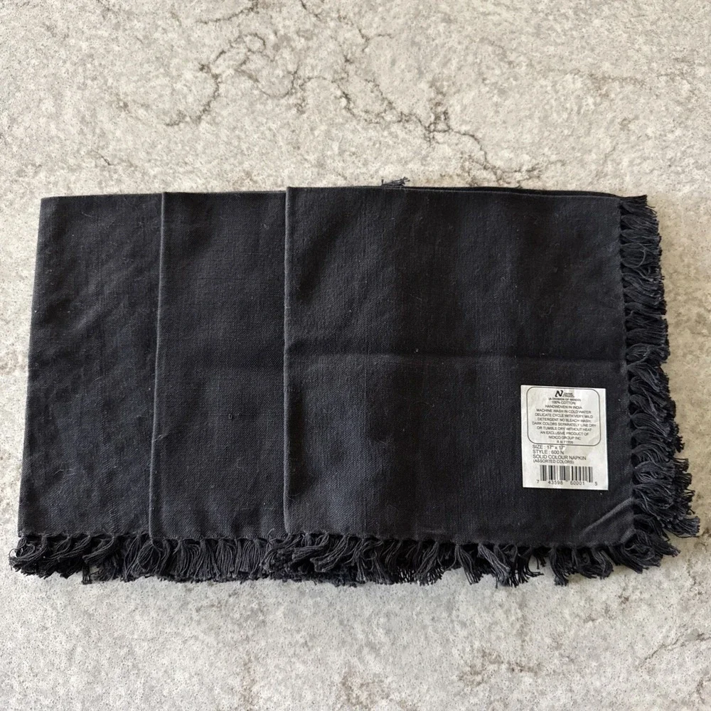 Set Of 3 Black 100% Cotton Cloth Dinner Napkins 17